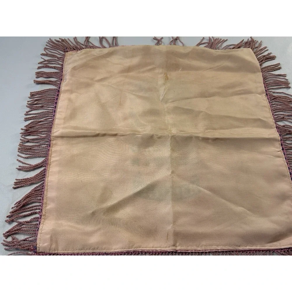 Vintage Satin Mother Poem Pillowcase Pink Floral Fringe Sentimental Decor